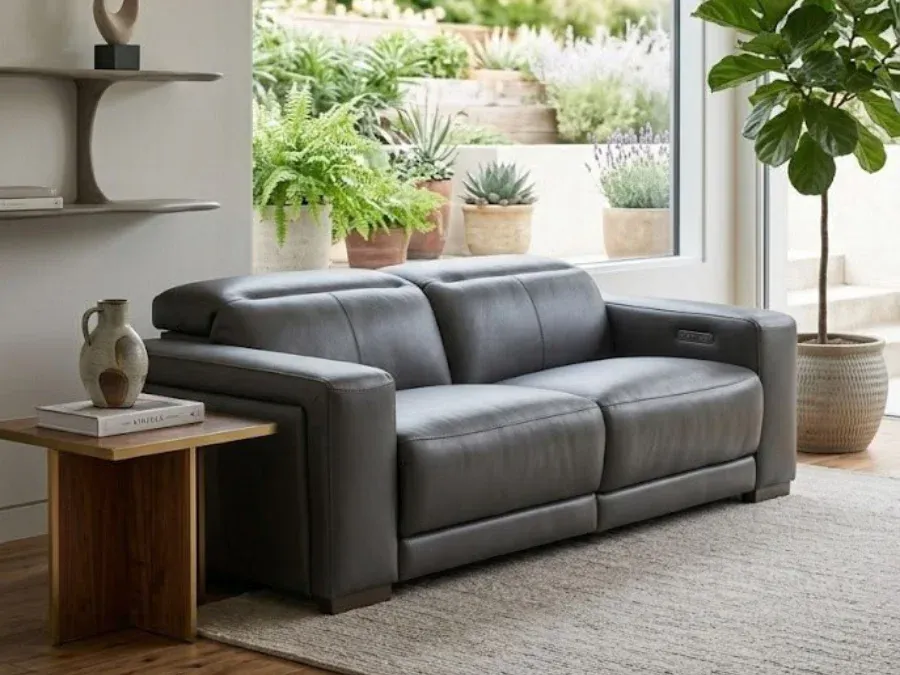 Charcol grey leather sofa
